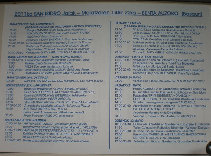 Este es el programa de las fiestas de San Isidro, que tendrán lugar en Benta.
