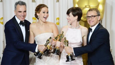 Daniel Day Lewis, Jennifer Lawrence, Anne Hathaway y Christoph Waltz