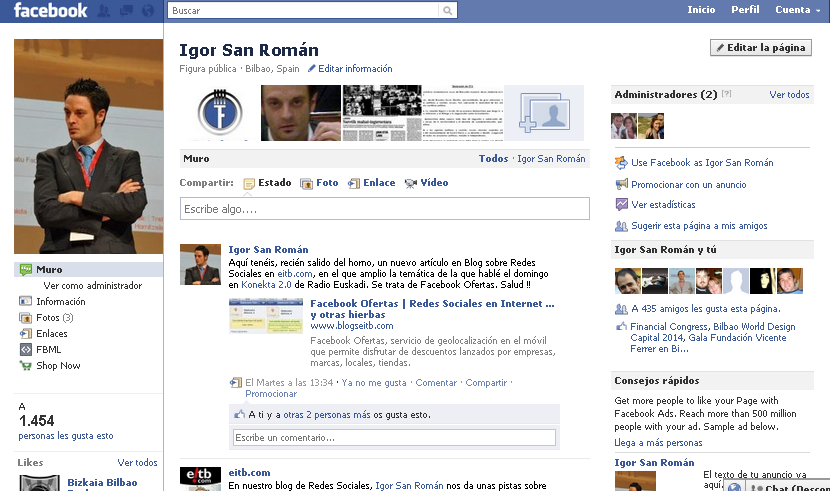 En la parte superior derecha de la Page, podéis ver la opción "Use Facebook as Igor San Román"