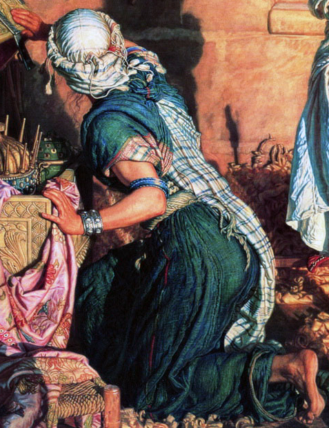 En este detalle de la Virgen, del cuadro La sombra de la muerte, puede observarse la precisión de Hunt en la representación de las texturas de los objetos
