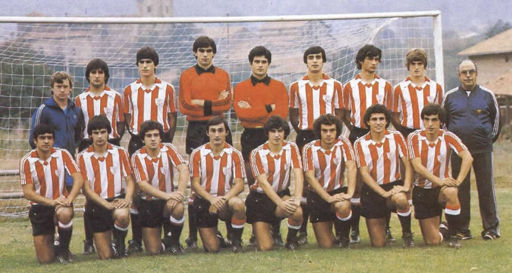 En imagen, el Bilbao Athletic de la temporada 1980-81, que estuvo al mando de Javi Clemente. Uno de los cachorros que formaba parte de la plantilla era José Luis Mendilibar, técnico del Athletic en 2005. La instantánea es de niat.com.