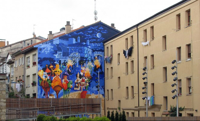 Mural 'La noche más corta' de Vitoria-Gasteiz FOTO: muralismopublico.com